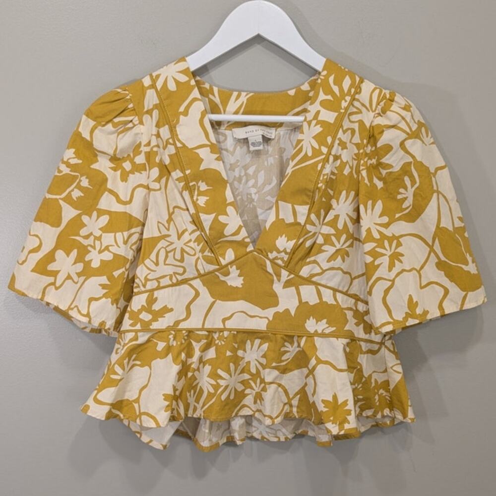 Band of the Free Blouse Yellow Peplum Cottagecore Bohemian Coastal Preppy Size L